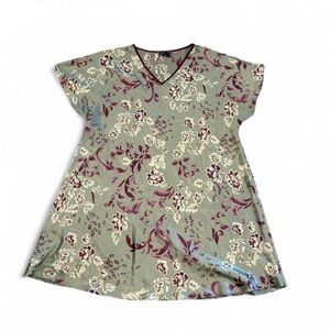 RARE Vintage Halston Heritage Floral Satin Sage and Wine Night Dress Size 1X